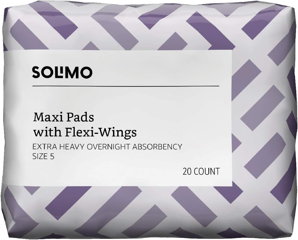  Brand - Solimo Thick Maxi Pads with Flexi-Wings for Periods, Extra Heavy Overnight Absorbency, Unscented, Size 5, 80 Count, 4 Pack: Health & Personal Care