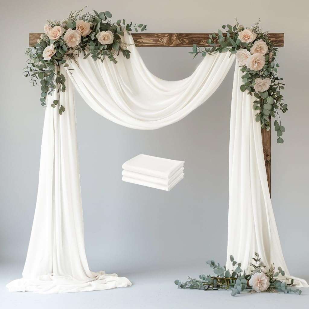 Photo 1 of Xiomot Wedding Arch Draping Fabric 3 Panels 28.7" x 20FT Ivory Sheer Chiffon Backdrop Drapes for Wedding Ceremony Birthday Party Bridal Shower Outdoor Decoration