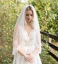 AOREAS Wedding Bridal Veil 2 Tier Flower Lace
