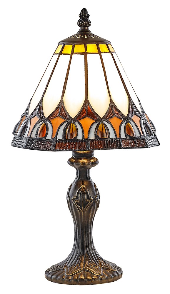 Art Deco Tiffany Glass Table Lamp with Amber Shade by Happy Homewares