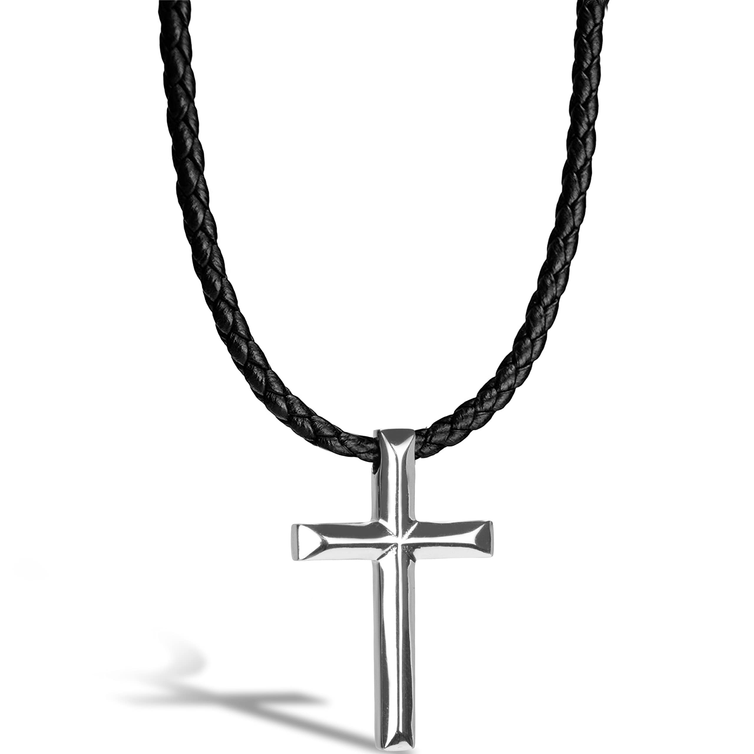 SERASAR Leather Chain Mens Necklace with Pendant - 60cm Silver Cord Jewelry Box for Real Gift Band
