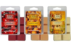 COO CANDLES Fall or Winter Mix Wax Melts, 3 Pack – USA Made – Wax Cubes for Wax Melt Warmer, Masculine Autumn Spice Variety Pack - Harvest Time, Cranberry, and Pumpkin Spice