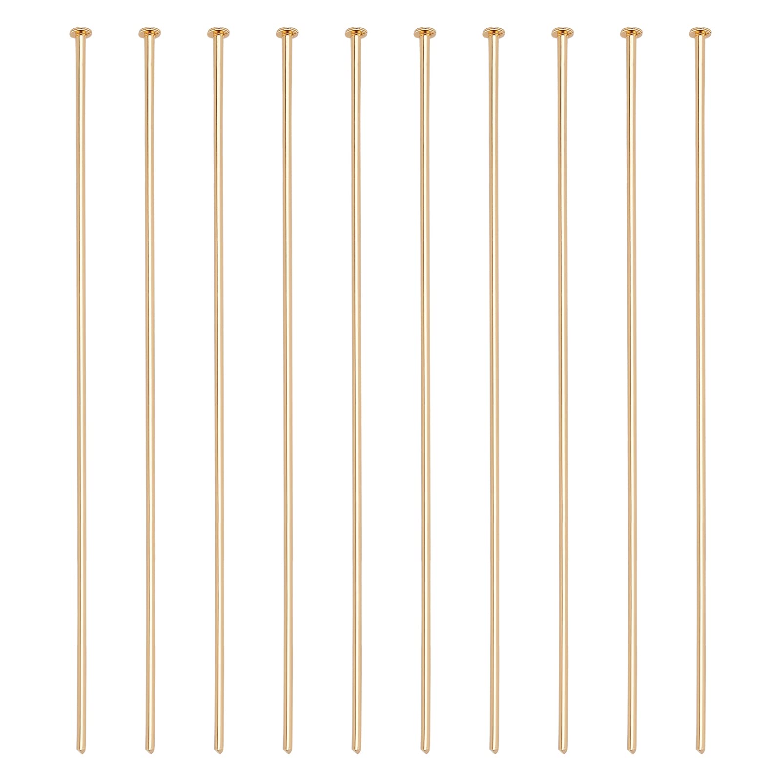 BENECREAT 100PCS 18K Real Gold Plated Flat Head Pins 21 Gauge Brass Head Ball pins for Jewelry Making - 63mm Long