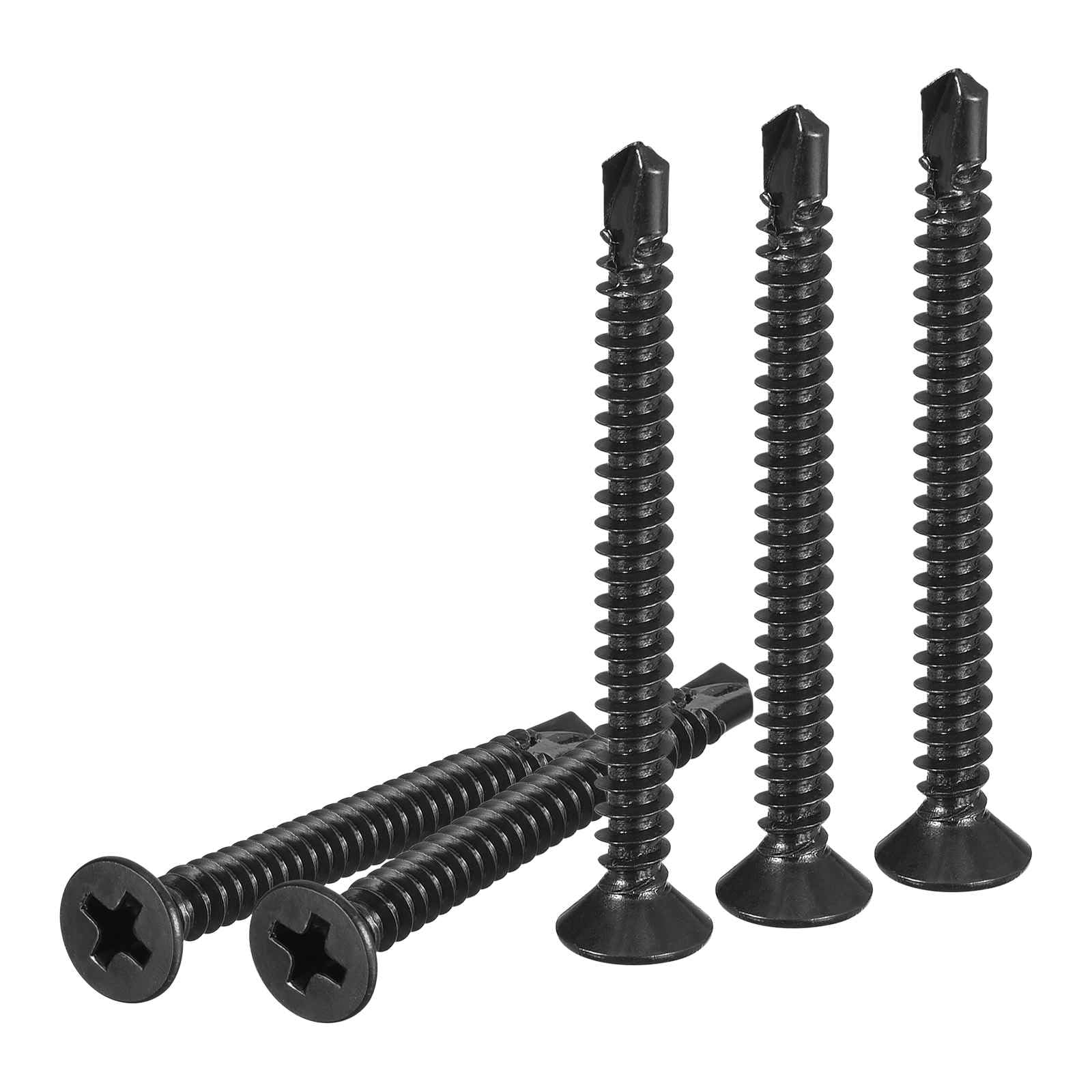 DTGN 100Pcs ST4.2x38mm Self Drilling Screws, 410 Stainless Steel Flat Head Phillips Sheet Metal Screw - Good for Wood to Metal, Furniture - Black
