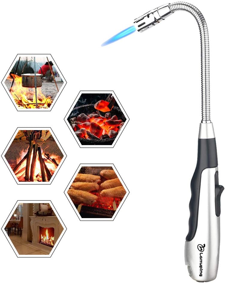 Torch Lighter Candle Butane Lighter 360 ° Reliable Safe Swivel Jet Flame Lighter Gas Windproof Refillable Fireworks Outdoor Fire Lighter for Kitchen Barbecue Fireplace Camping (No Gas Include)