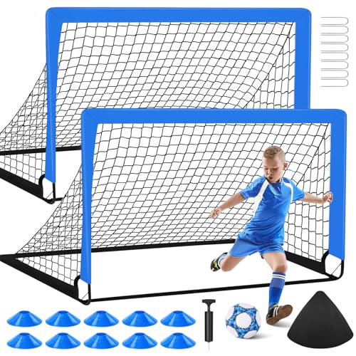 MIAOKE 1/2 Pcs Portable Soccer Goal of 4X3 FT for Backyard, Portable Football Goal Training Equipment with Football Cones, Carry Bag, Practice Net for All Ages Games, Sports
