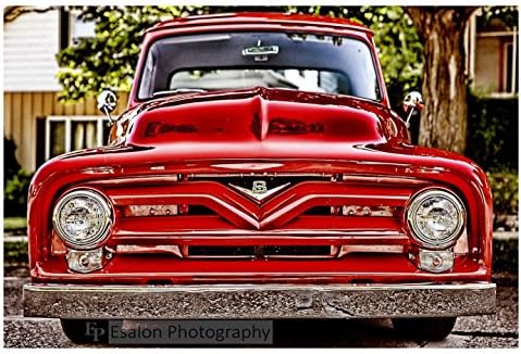 Classic Ford V8 red pickup truck car color print