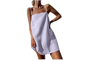 LMSXCT Womens Linen Spaghetti Strap Sleeveless Summer Mini Dresses Cute A-Line Back Zip Short Cami Dress Beach Party Sundress