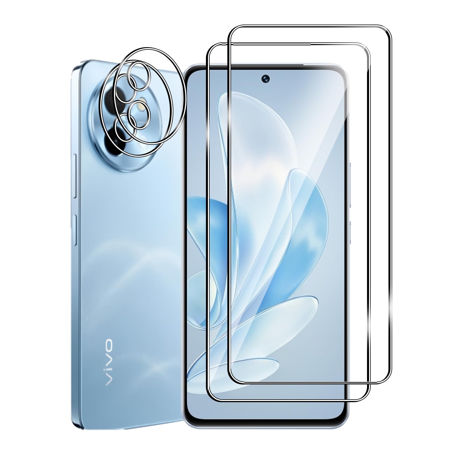 Ebzzliy Tempered Glass Film for Vivo Y38 5G, 2 Pieces Camera Film and 2 Pieces Phone Screen Protector, Ultra Clear 9H Anti-Scratch, Bubble Free