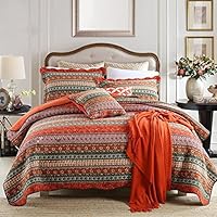 NEWLAKE Striped Classical Cotton 3-Piece Patchwork Bedspread Quilt Sets, Queen Size