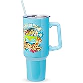 Silver Buffalo Scooby Doo Mystery Machine Featuring Shaggy, Velma, Fred and Daphne Double Walled Stainless Steel Tumbler with Handle and Straw, Fits in Standard Cup Holder, 40 Ounces