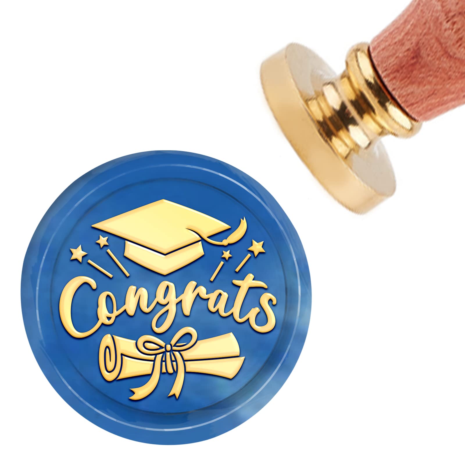 CRASPIRE Wax Seal Stamp Congrats Vintage Sealing Wax Stamps Graduation 30mm Removable Brass Head Sealing Stamp with Wooden Handle for Invitations Cards Gift Wrap