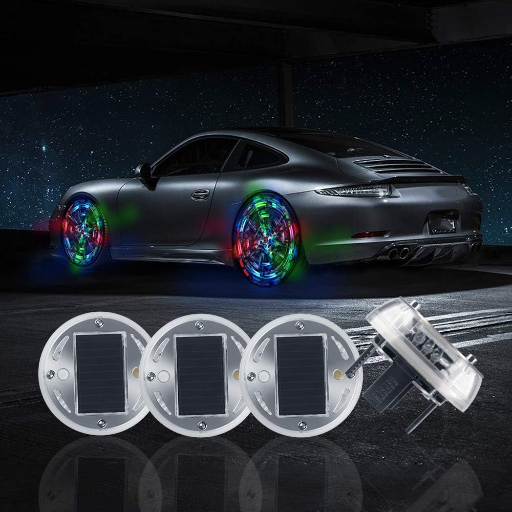 Sidaqi Car Tire Wheel Lights,4PCS Solar Energy Car Wheel Hub Lamp Hot Wheel Lights with Motion Sensors Colorful LED Tire Light Decorative Lights Waterproof for Car Auto Motorcycles Bicycles: Automotive