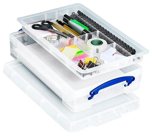 Really Useful Box Plastic Storage 4 Litre Clear with Office Tray