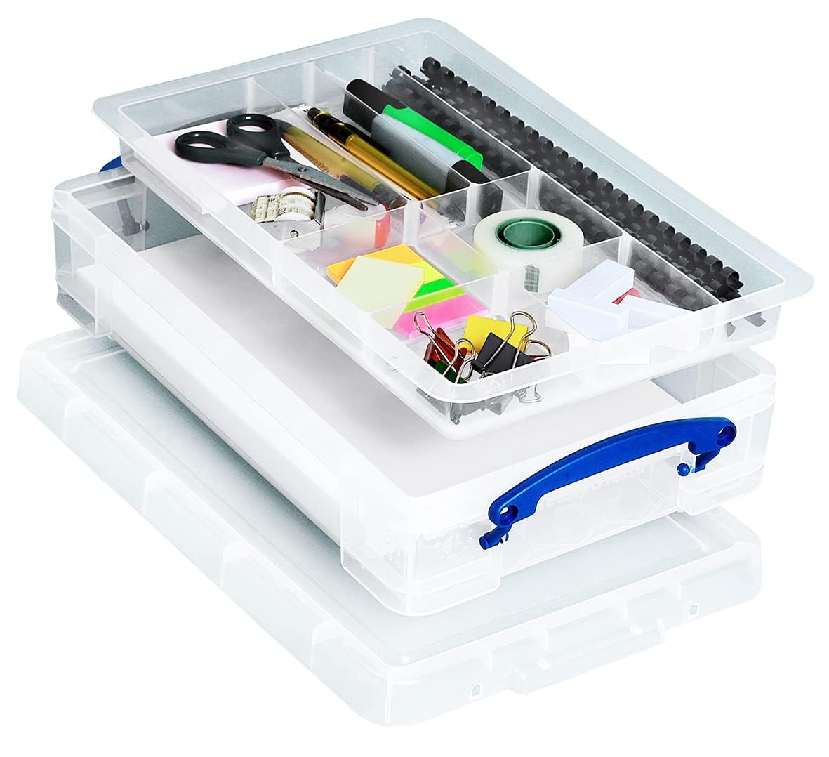 Really Useful Box Plastic Storage 4 Litre Clear with Office Tray