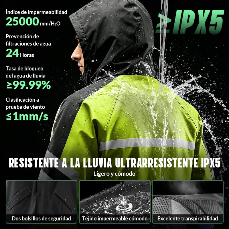 ZGMSDSCZ Traje Impermeable para Lluvia Motociclista, Alta Calidad Chubasquero Seguridad Reflectante con Capucha & Cubrezapatos, Traje de Lluvia para Motocicleta para Mujer y Hombre en Motocicleta