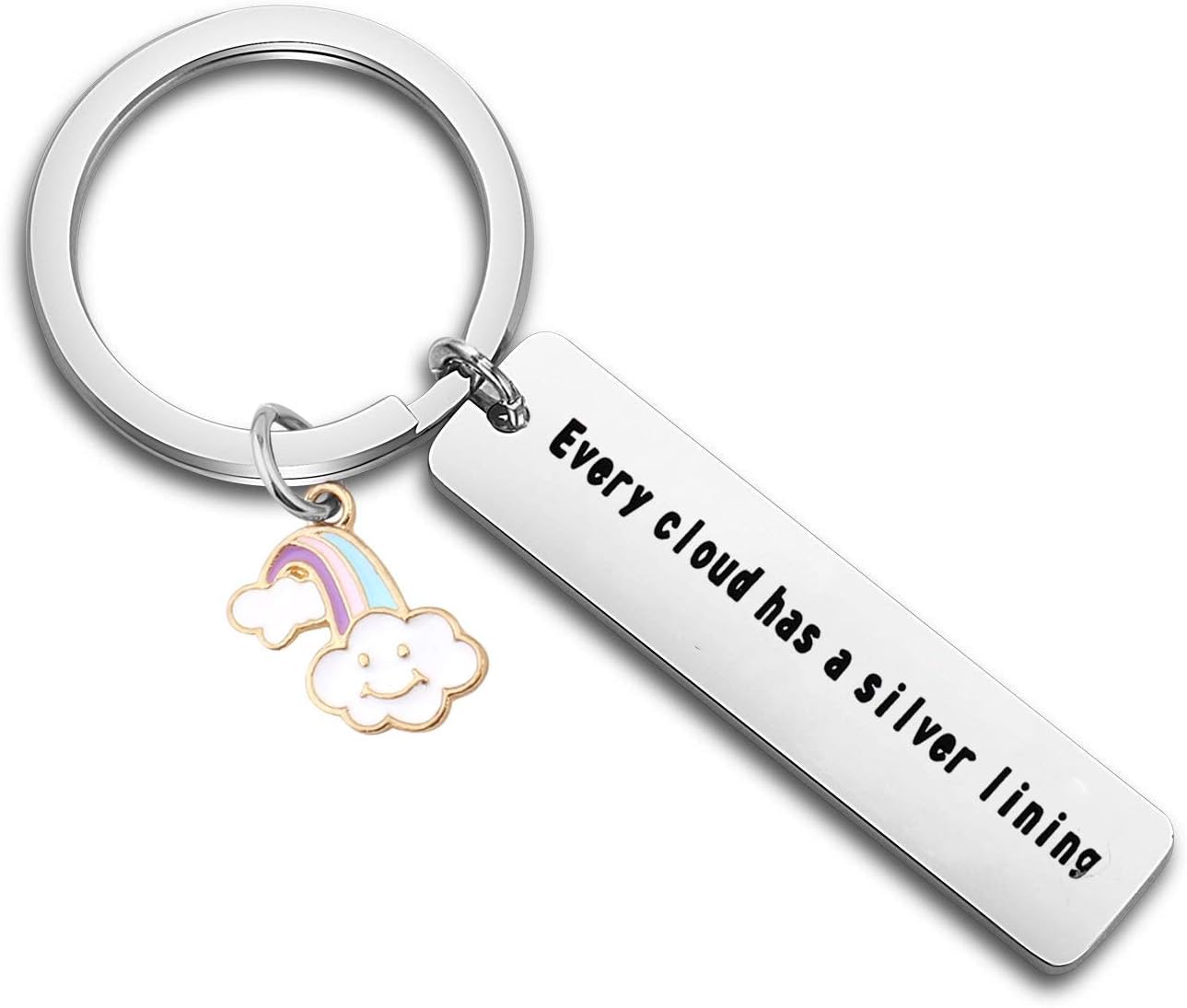 WUSUANED Inspirational Keychain Every Cloud Has A Silver Lining Keychain with Cloud Rainbow Charm Motivational Jewelry Gift