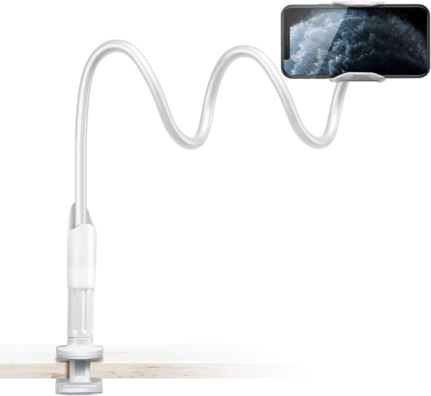 Gooseneck Bed Phone Holder, SAIJI Flexible Long Arm Phone Mount for Desk, Clip Bracket Clamp Stand for 4.0-6.5'' Mobile Cell Phone Stand Document Camera Nintendo Switch (Black)