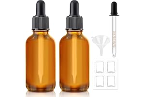 Bumobum 2Pcs 30ml Dropper Bottle with Measured Dropper and Labels, 1 oz Amber Glass Dropper Bottles for Essential Oils with F