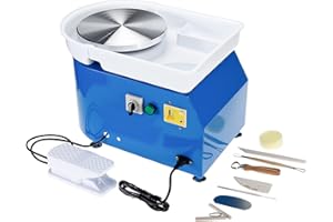 HighFree 25CM Electric Pottery Wheel Machine with Detachable Washable Basin, Foot Pedals and Clay Sculpting Tools (Blue)
