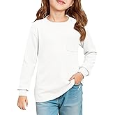 Haloumoning Girls Long Sleeve Shirts Kids Crewneck Soft Tunic Tops Basic Casual T-Shirts 5-14 Years with Pocket
