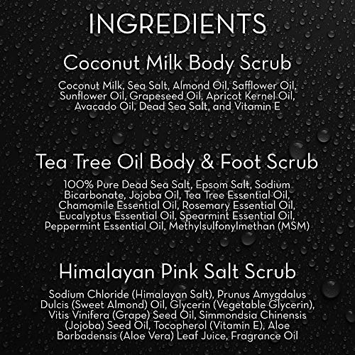 Face Scrub and Body Scrub Gift Set with Himalayan Salt Facial Scrub, Coconut Milk Body Scrub, and Tea Tree Oil Foot Scrub - Self Care Gifts for Women and Men - by Pure Body Naturals (3 x 12 oz jars)