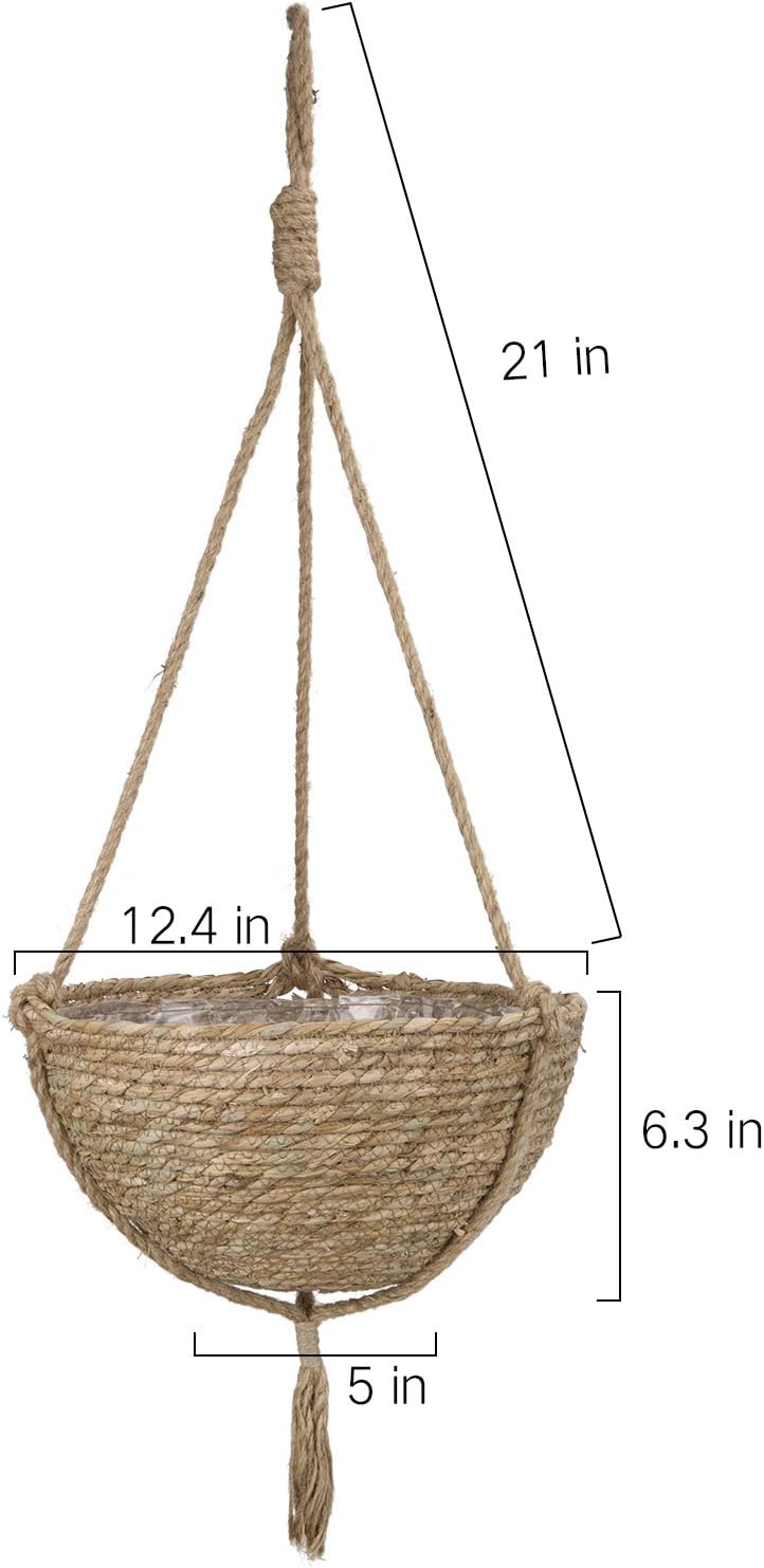 Natural Seagrass Hanging Planter Basket Set, Indoor Plant Pots, Boho Decor Plant Pot Cover, 12.4 (D) 6.3 (H) Inch, Pack 2 : Kitchen & Dining