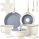 Ammeloo Ceramic Pots and Pans Set Non Stick, Non Toxic Cookware Set with Removable Handles, 18 Pcs Healthy Kitchen Cooking Set, Induction Ready, Dishwasher & Oven Safe, PFAS PFOA & PTFE Free