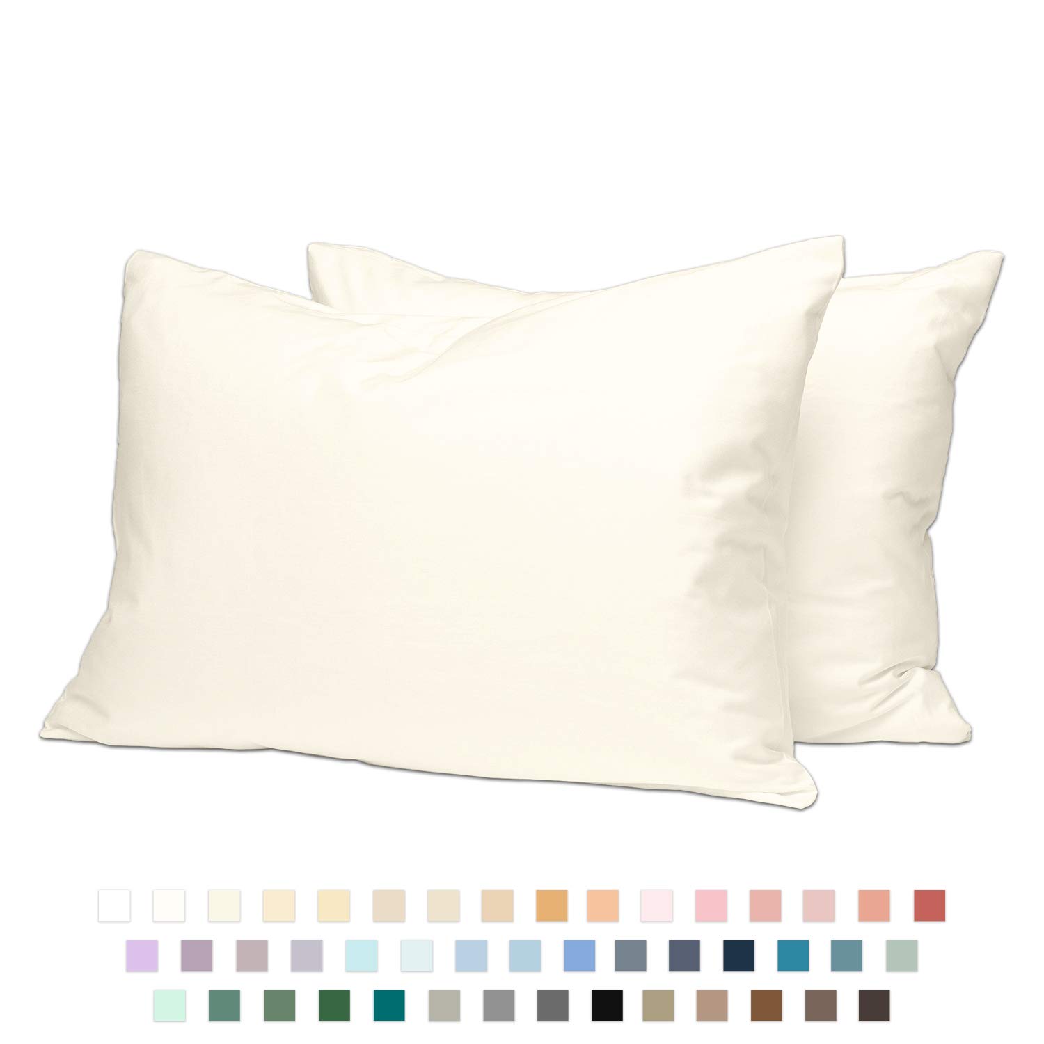 Pizuna Pure 100% Cotton Pillow Case 48 x 74 cm New Ivory, 400 Thread Count Soft Luxurious Long Staple Cotton Sateen Weave Pillow Cover (Cooling Pillowcase New Ivory- 2 PC)