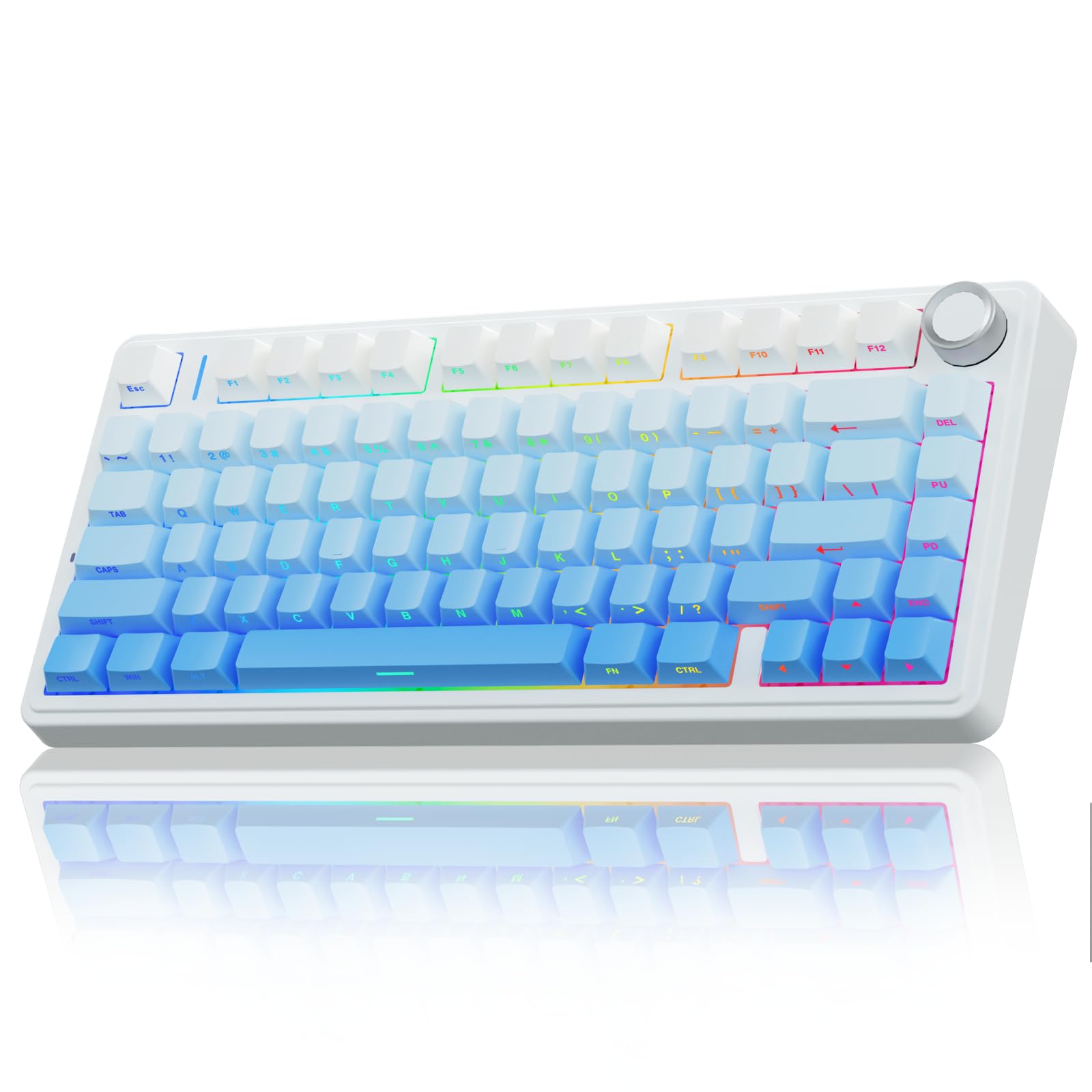 Photo 1 of AULA F75 Gasket Mechanical Keyboard, 75% Wireless Hot Swappable Gaming Keyboard with Five-Layer Padding&Knob, Bluetooth/2.4GHz/USB-C, RGB Light. (Blue)