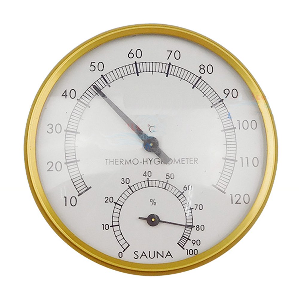 4-inch Sauna Room Golden Metal Shell Hygrometer Thermometer Thermo-hygrometer