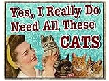 Cat Gifts Funny Retro Refrigerator Magnet Yes I Do Need All These Cats