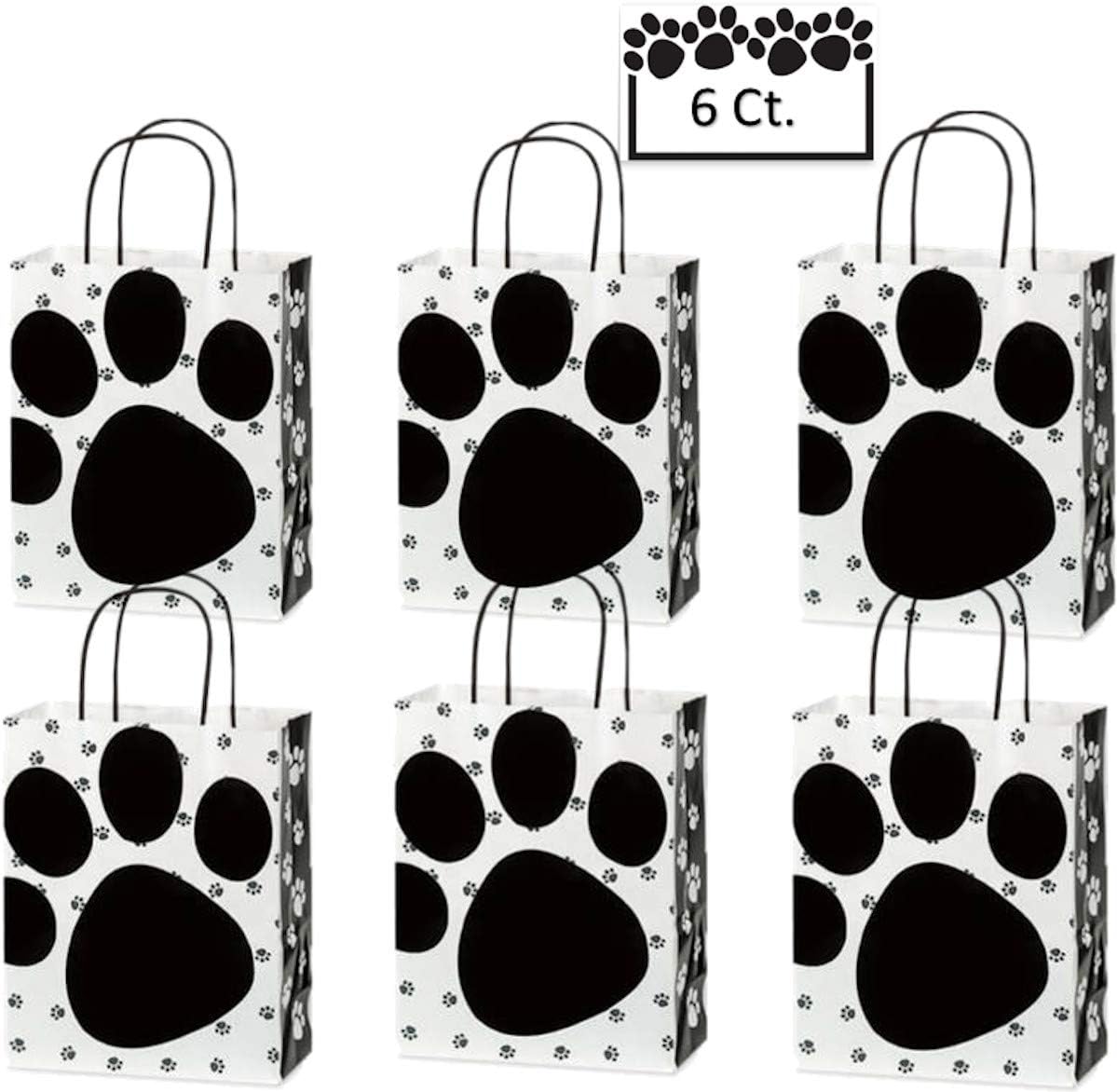 Gift Bags Dog Cat Paw Prints 6 Count - Bags Only (Medium, Glossy Paws)
