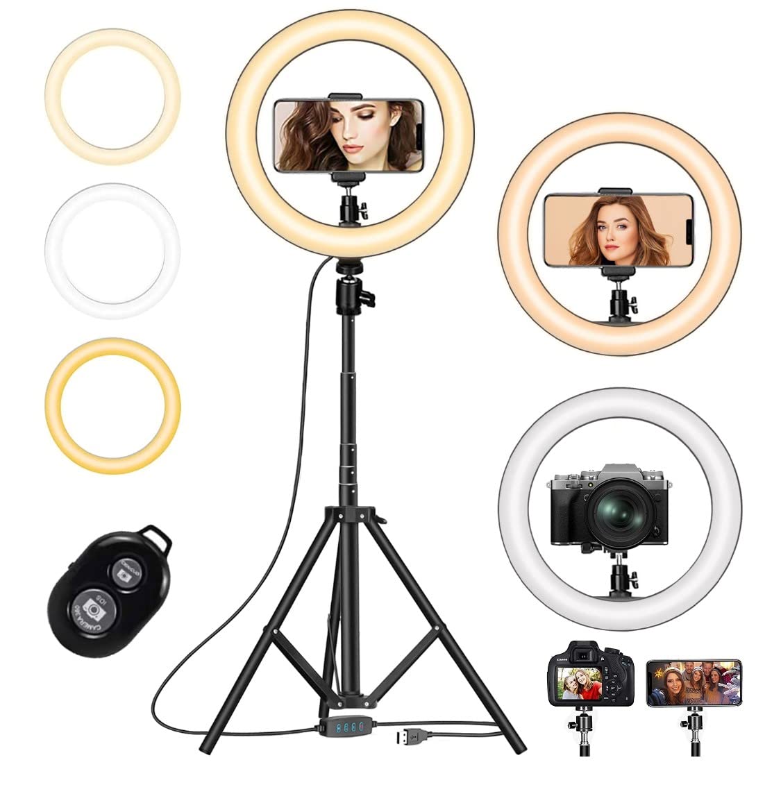 AUNEK Ring Light with Tripod Stand & Phone Holder, 10.2” Dimmable LED Circle Light with 3 Modes and 10 Brightness, Bluetooth Remote for Selfie Makeup YouTube Video TikTok Photography Live Streaming