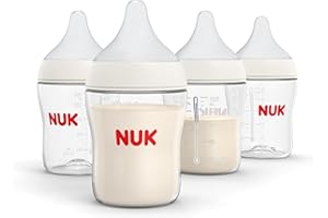 NUK Perfect Match 2-in-1 Natural and Anti-Colic Bottle with Medium Flow, Wide, Adaptable Nipple, 5oz., 4 Pack, BPA Free