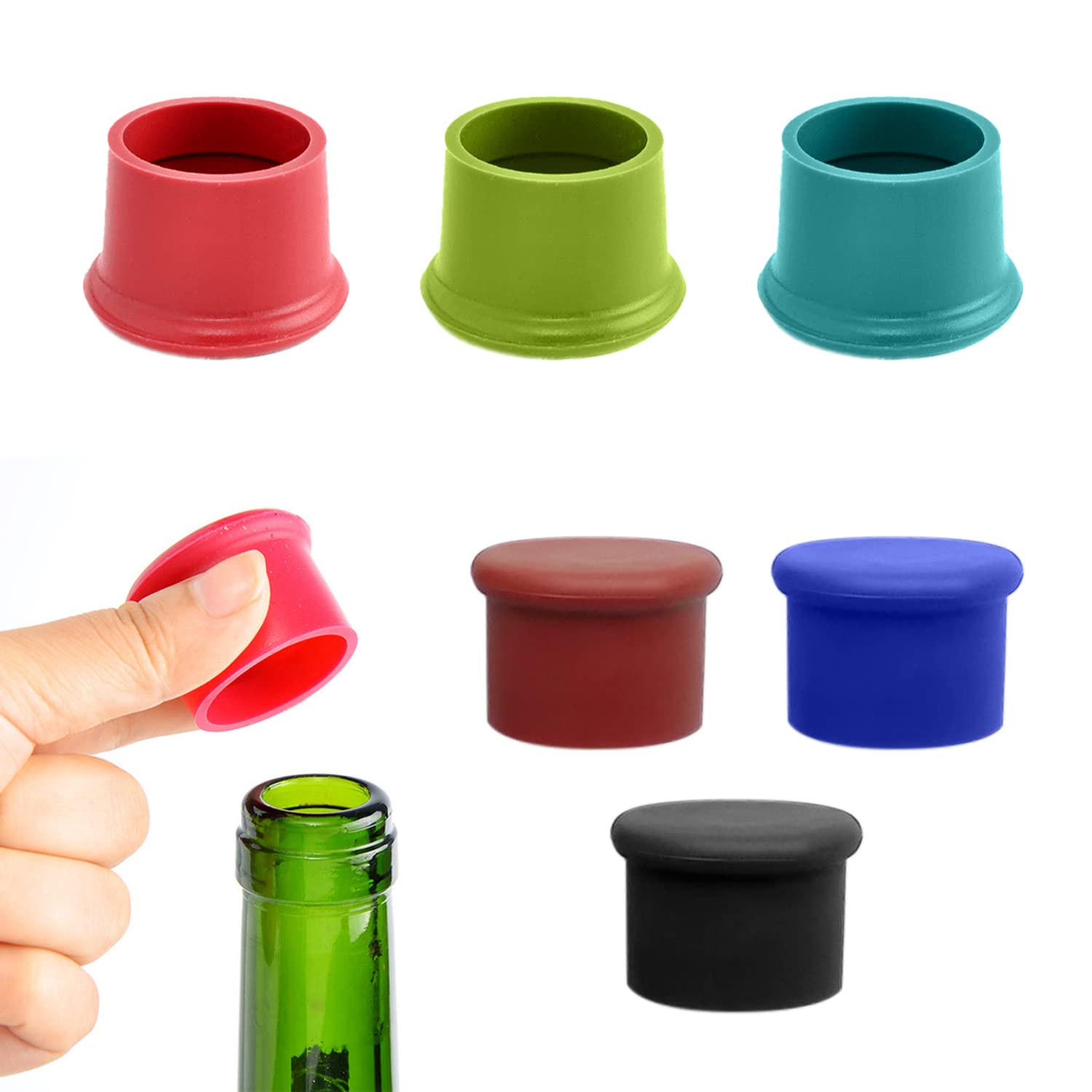 Pack of 6 Silicone Bottle Caps, Wine Bottle Caps/Beer Sealer Cover, 6 Colours, Reusable, for Wine, Champagne, Beer, Carbonated Drinks by Sealing Freshness