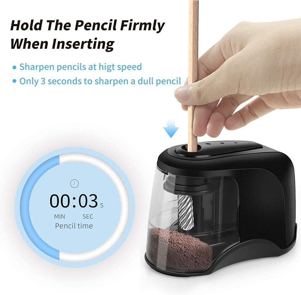Electric Pencil Sharpener, Heavy-Duty Helical Blade to Fast Sharpen, Pencil Sharpeners for USB/Battery Operated, Suitable for No.2/Colored Pencils(6-8mm)/Classroom/Home/Office - Black : Office Products