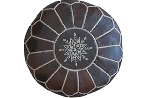 SAHEL SOUK Moroccan Leather Pouf | Unstuffed Moroccan Pouf Cover Only | Boho Ottoman Genuine Goatskin Leather (Dark Brown)