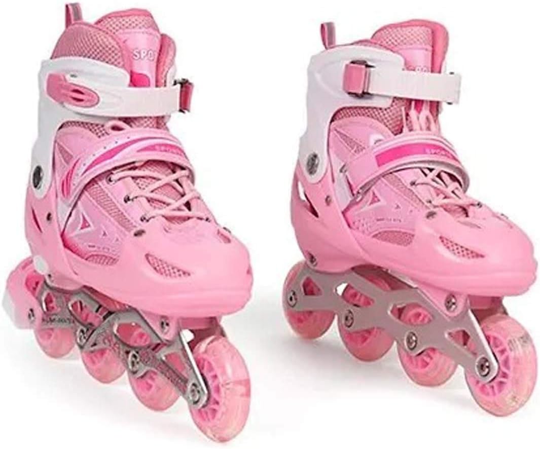Size Adjustable Inline Roller Skates - All PU Wheels with Aluminium-Alloy Front Wheel with LED Lights