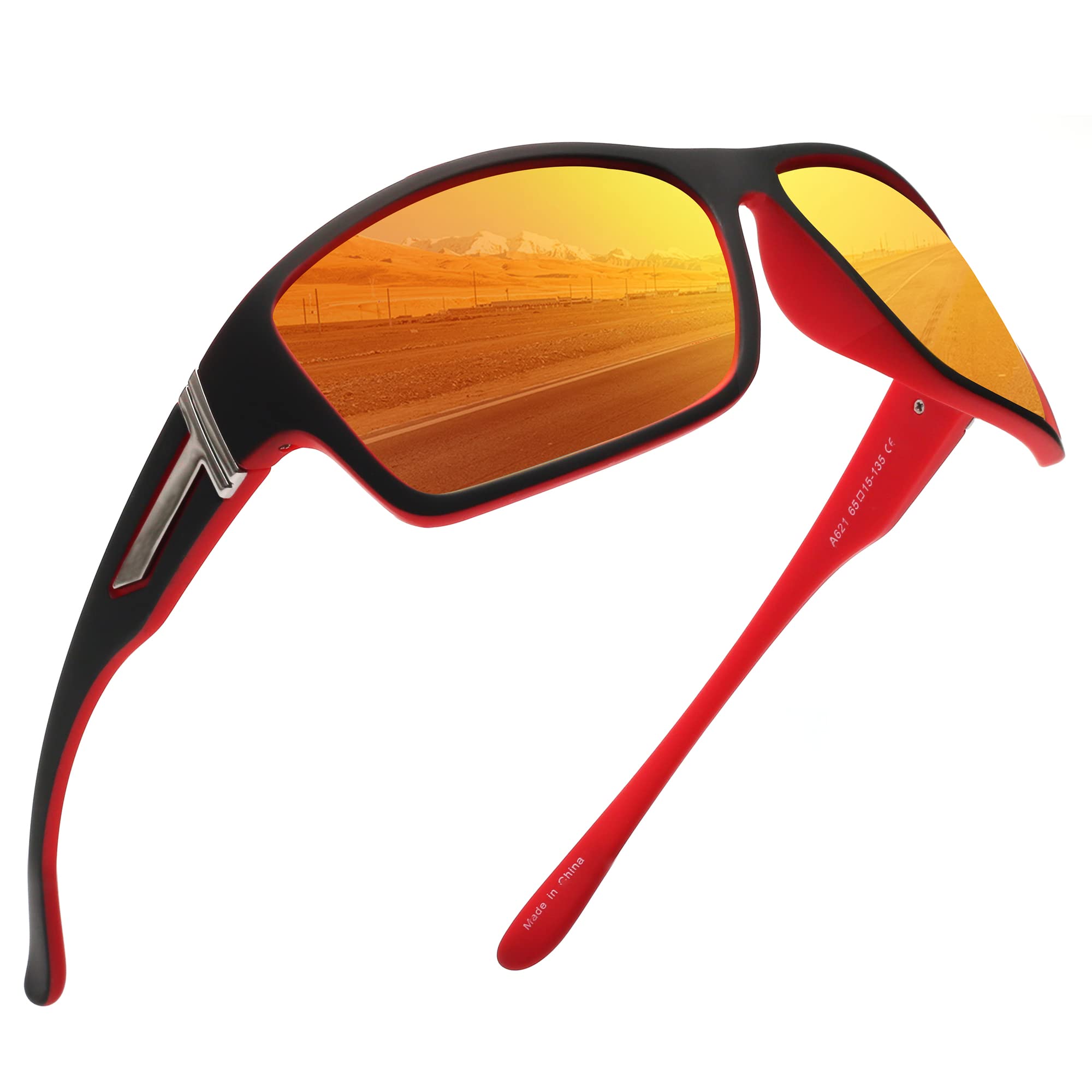 Jim Halo Polarized Sunglasses for Men Women Wrap Around Sport Sun Glasses for Cycling Fishing Driving Black Red/Mirror Red — image 1