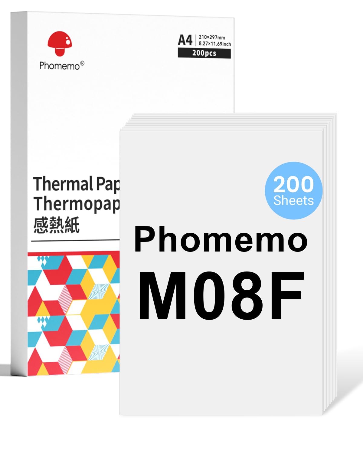 Phomemo M08F A4 Thermal Paper Compatible for M08F M08D M832 M832D M833 M834 Q302 Printers and Other A4 Thermal Printers, M08F Printer Paper 210x297mm, 200 Sheet