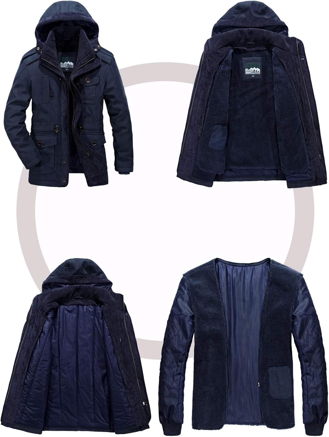Mr.Stream Men's Winter 3-in-1 Hooded Jacket Windproof Faux Fur Lined Windbreaker Coat Outerwear Warm Parka: Clothing