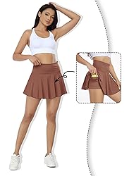 Tivifox Mini Pleated Skorts for Women Trendy Brown
