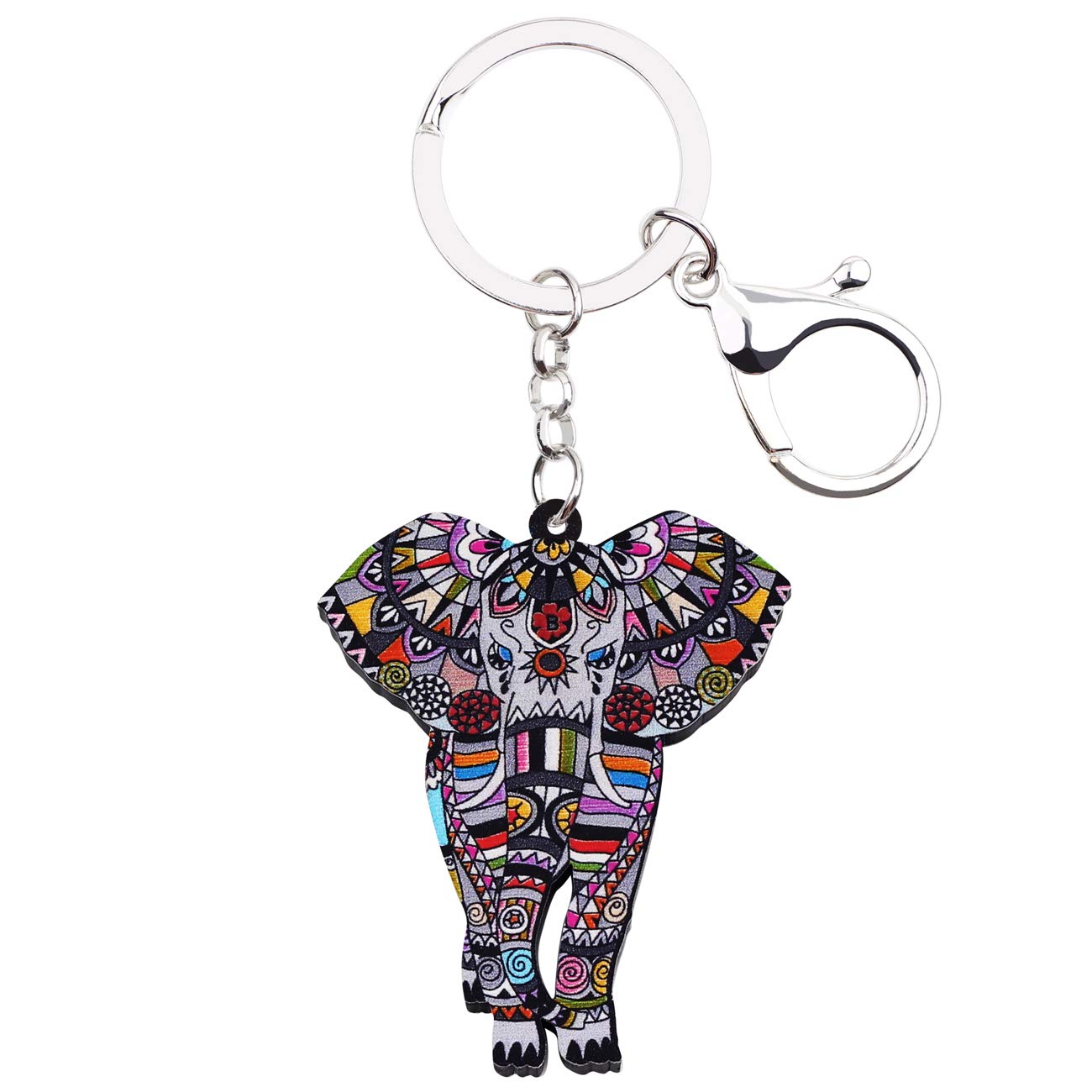 WEVENI Acrylic Jungle Elephant Keychain Personalized Key Ring Purse Car Bag Charms for Women Girl (Grey)
