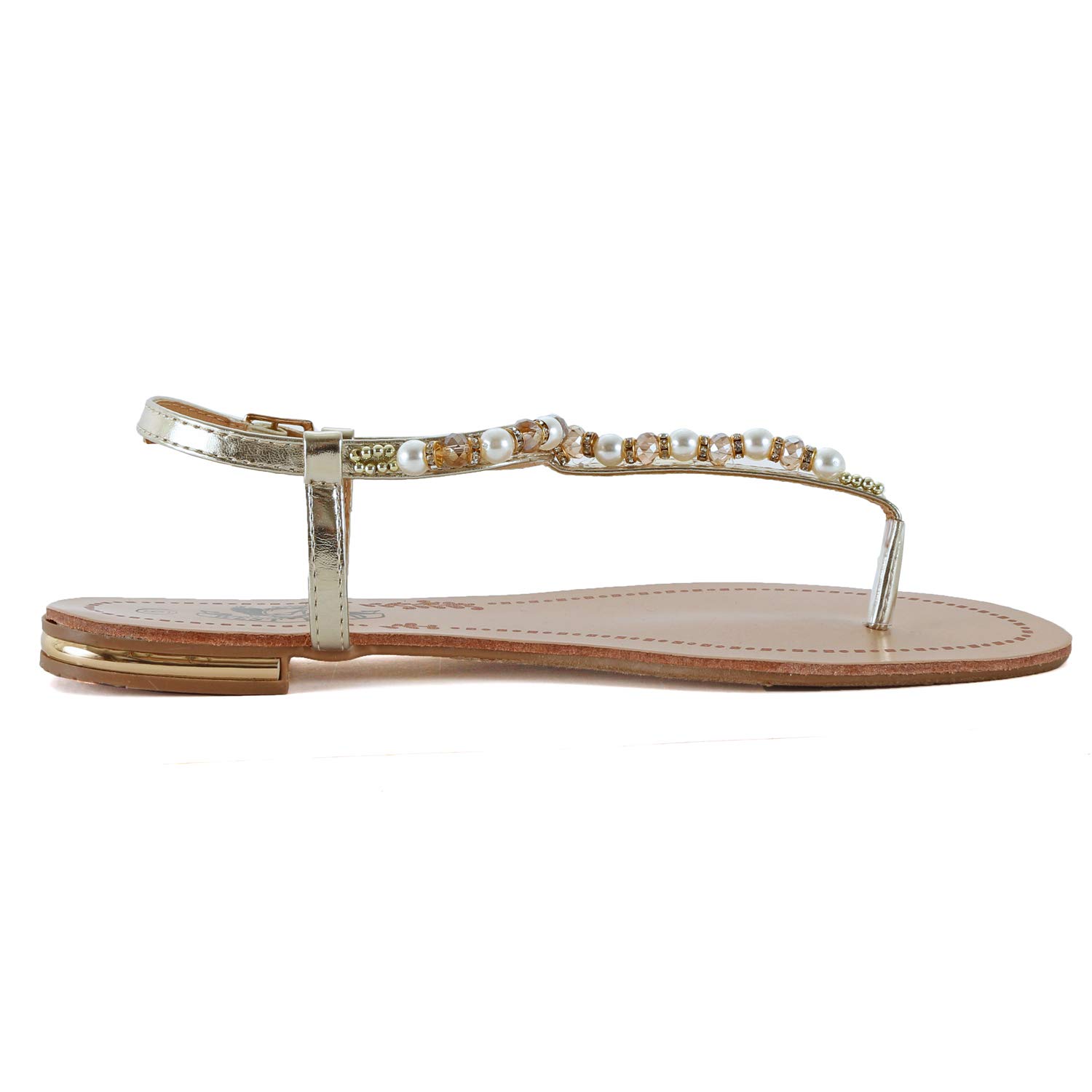 Guilty Heart - Womens Sparkle Rhinestone Sling Back Summer Casual Flat Thong Sandal (9 M US, Goldv1 Pu) - Image 3