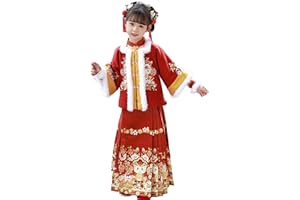 Girls Lunar Chinese New Year Dress Set Teen Ancient Traditional Fleece Lined Tang Suit Cute Embroidery Dresses Set