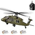 Wauvmoss K170 UH60L RC Helicopter, Remote Controlled Helicopter for Adults Beginners, 2.4G 4CH RC Plane 6-Axis Gyroscope Altitude Hovering Military Aircraft Aileronles (3 Batteries)