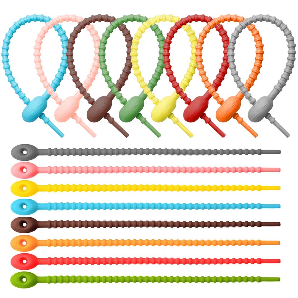 24Pcs Silicone Twist Ties Cable Organizer Ties Silicone Bag Ties Releasable Cable Ties Reusable Cable Tie Straps Wraps Assorted Colour Wire Ties All-Purpose Zip Tie Gear Ties Bread Tie