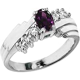 gemstone rings Sterling Silver White Topaz and Amethyst Ladies Ring (Size 7)