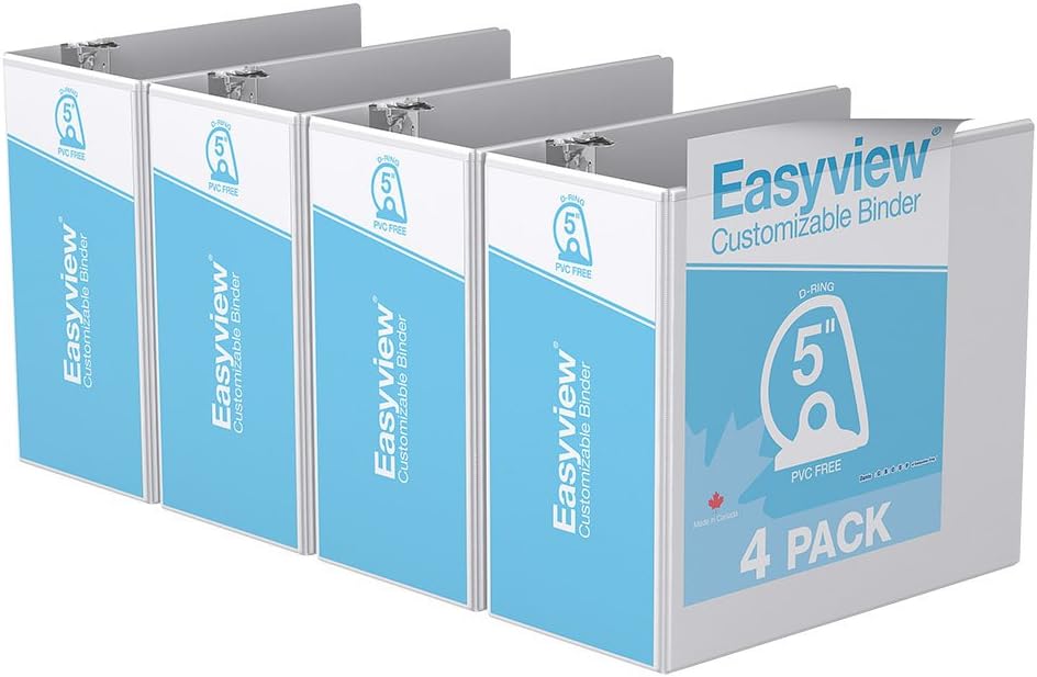Easyview Premium, Angle D Ring, Customizable, View Binder, 4 Pack (5
